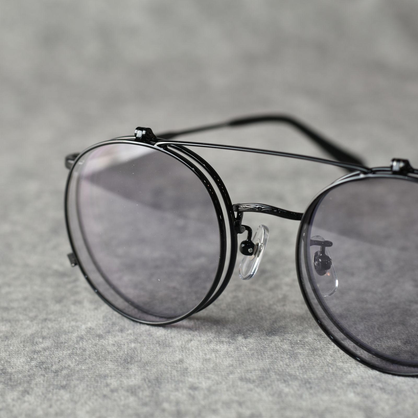 FLIP UP TYPE CIRCLE METAL GLASSES (BLACK/BLACK) / フリップアップタイプ サークルメタル サングラス