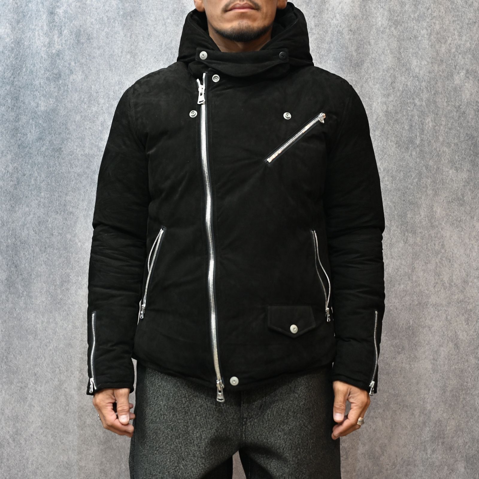 × NANGA カンガルースエード ダブル ライダース ダウンジャケット （BLACK）｜NA2164-02