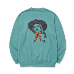 SYNDICATE RETRO WESTERN GIRL CREW NECK SW (TURQUOISE BLUE)｜クルーネック スウェット トレーナー｜CL-25AW029