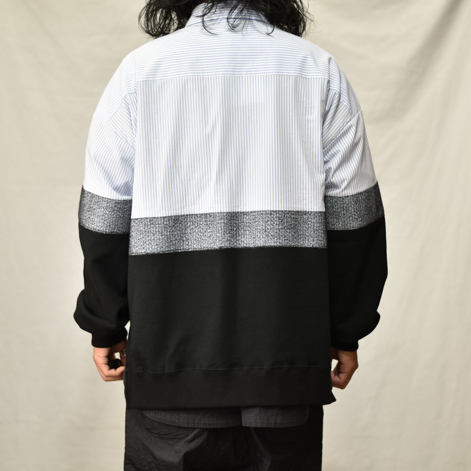ニードルパンチ 切り替えシャツ / LB23SS-SH01-NDP (SAX STRIPE×BLACK)