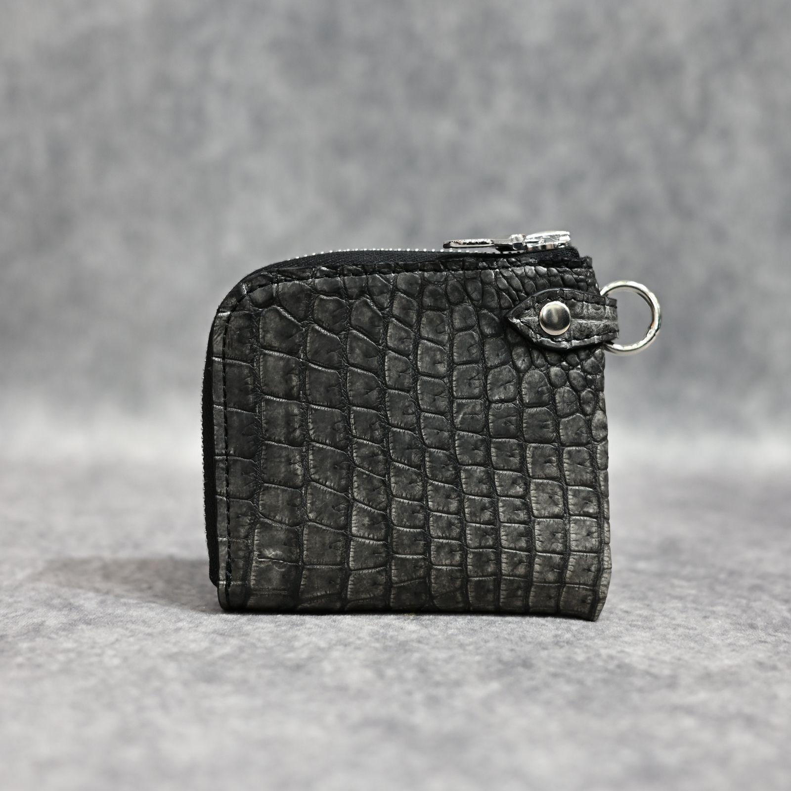 クロコ 墨染め+イタリアンバケッタ コインケース （SUMI / 墨グレー）