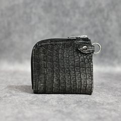 クロコ 墨染め+イタリアンバケッタ コインケース （SUMI / 墨グレー）