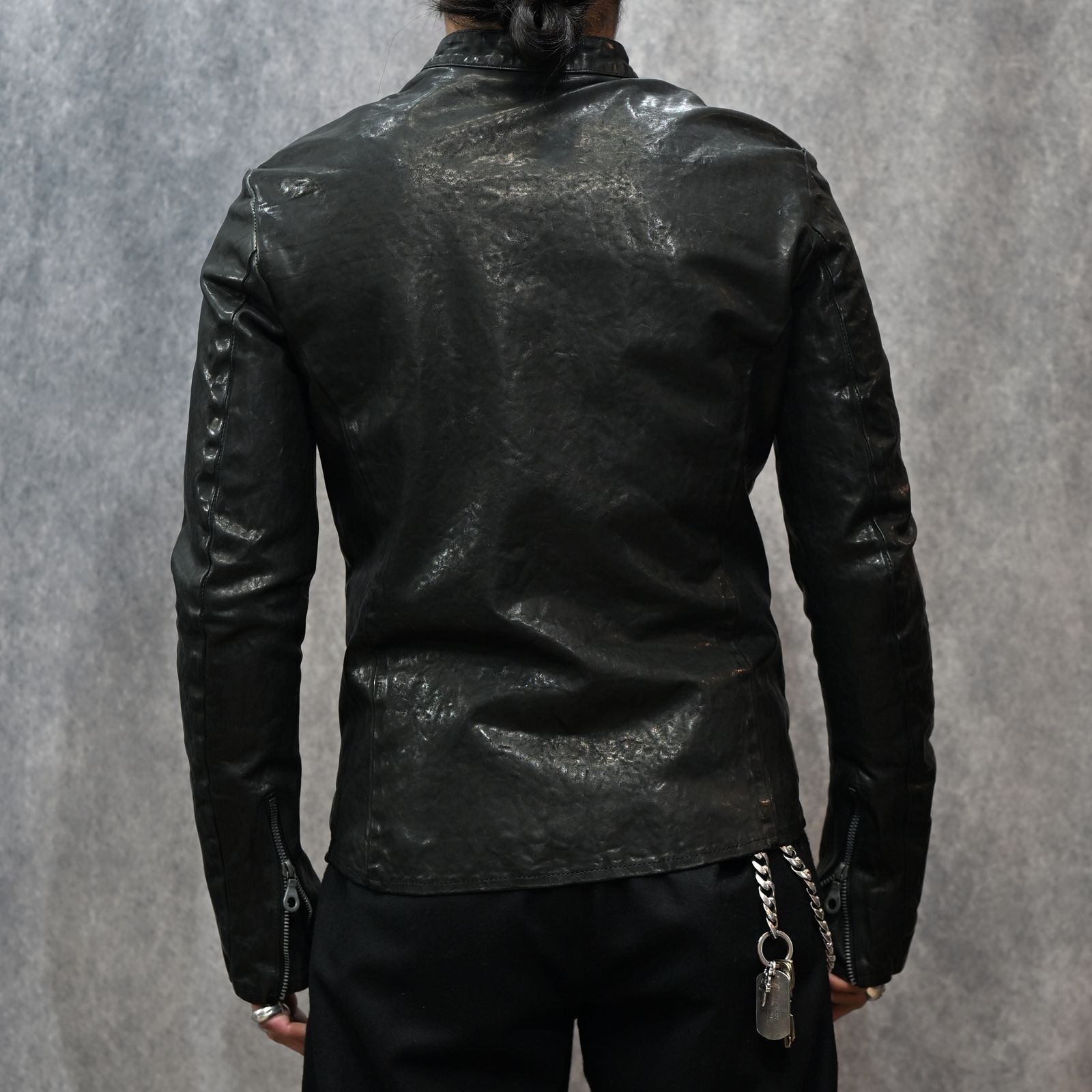 イタリーショルダー製品染め シングルライダース （BLACK）｜1254-02