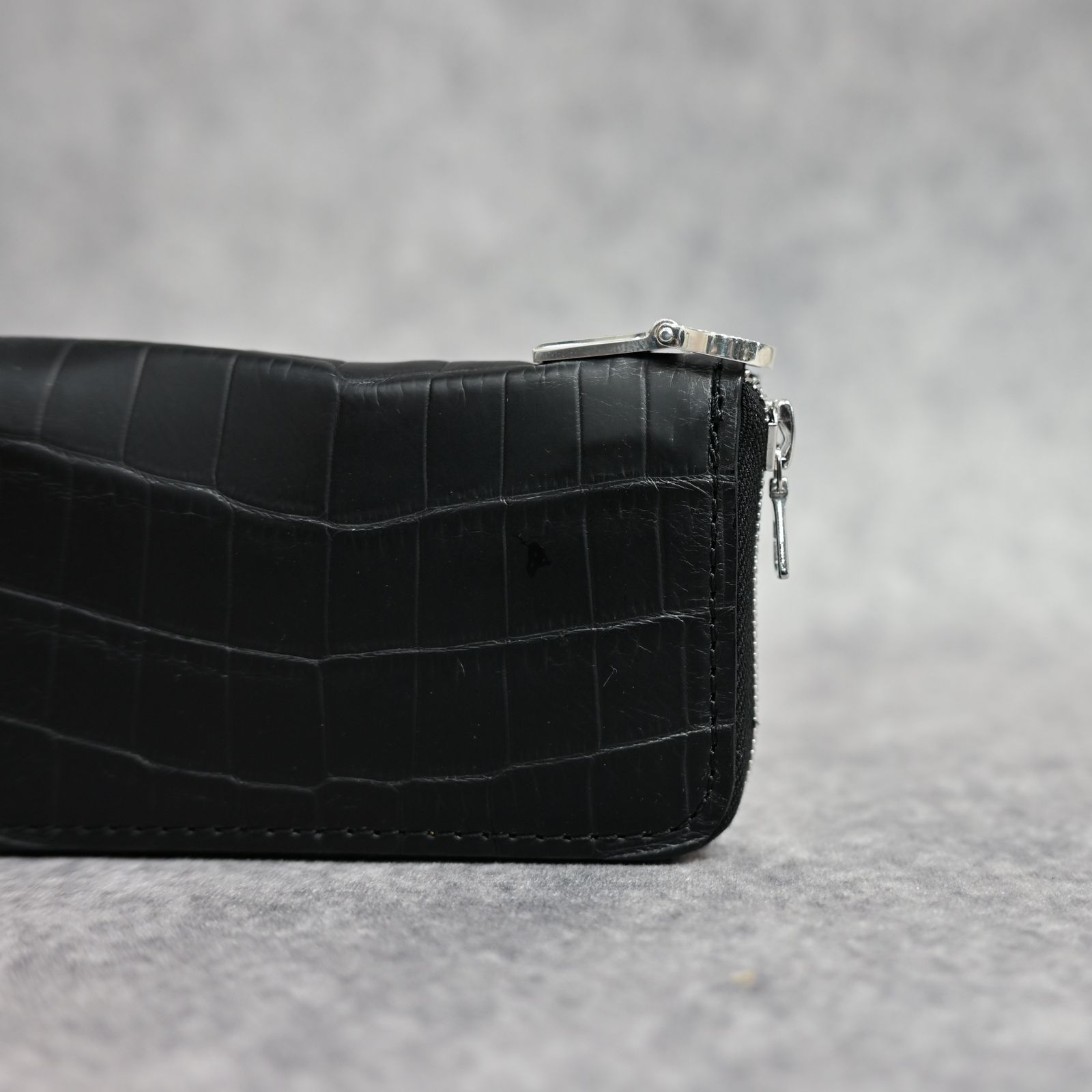 オイルクロコ+イタリアンバケッタ ミニラウンド財布 （BLACK / ブラック） 383-05