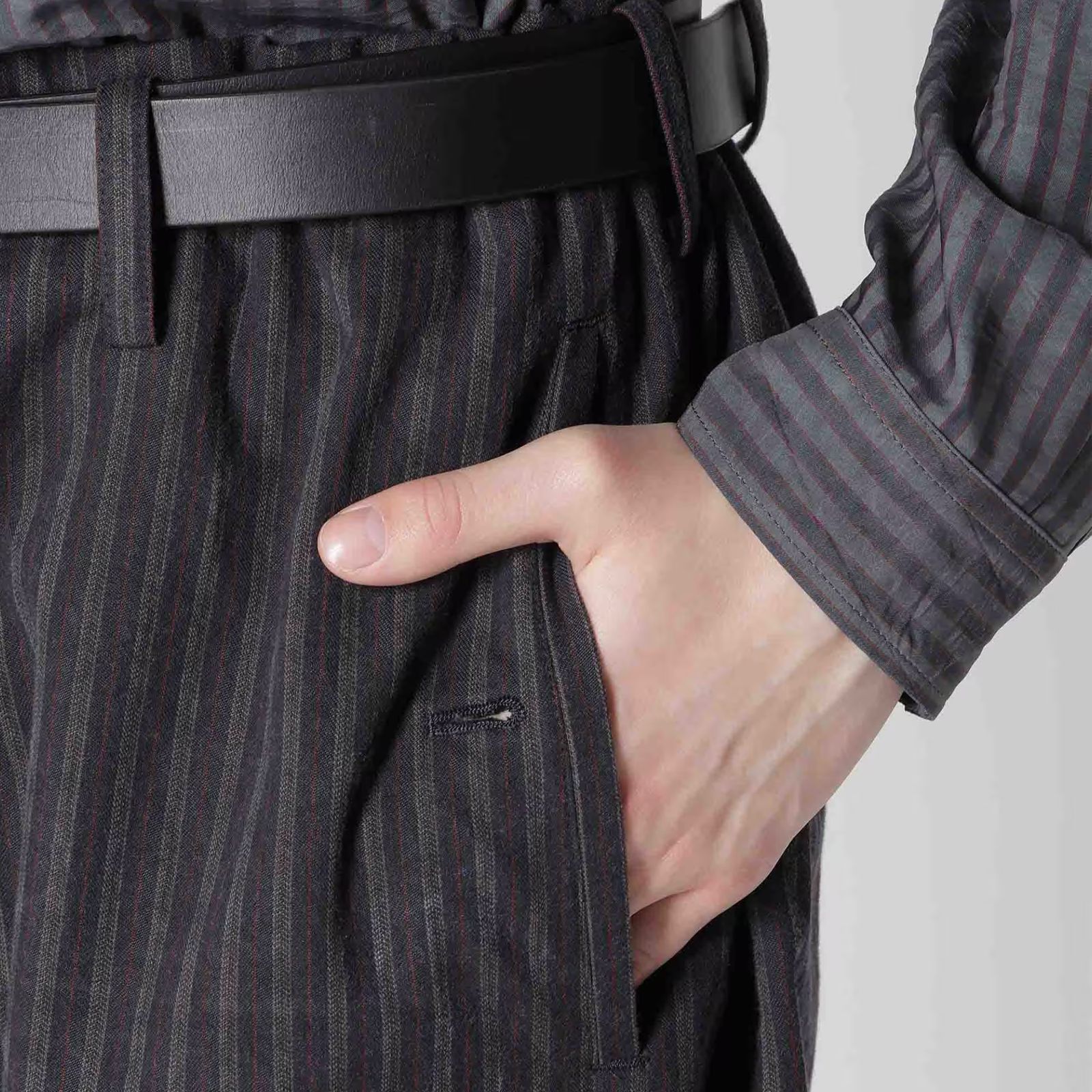 PIGMENT WASH COTTON STRIPE PANTS （GRAY） / ワイド ストライプパンツ （グレー） / HO-P17-533-1-02