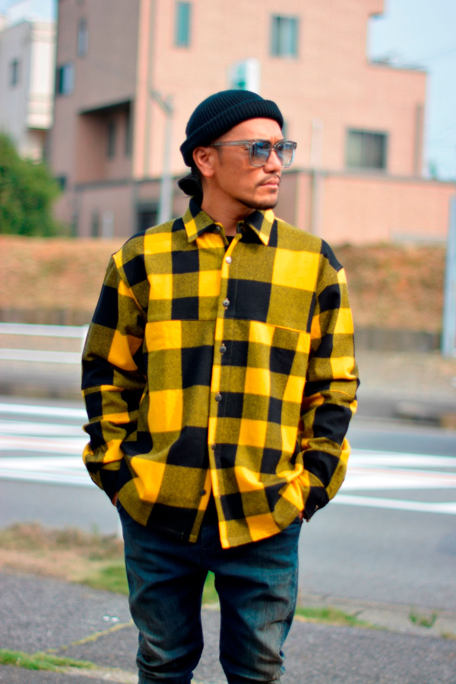 ウールストレッチ チェックシャツ