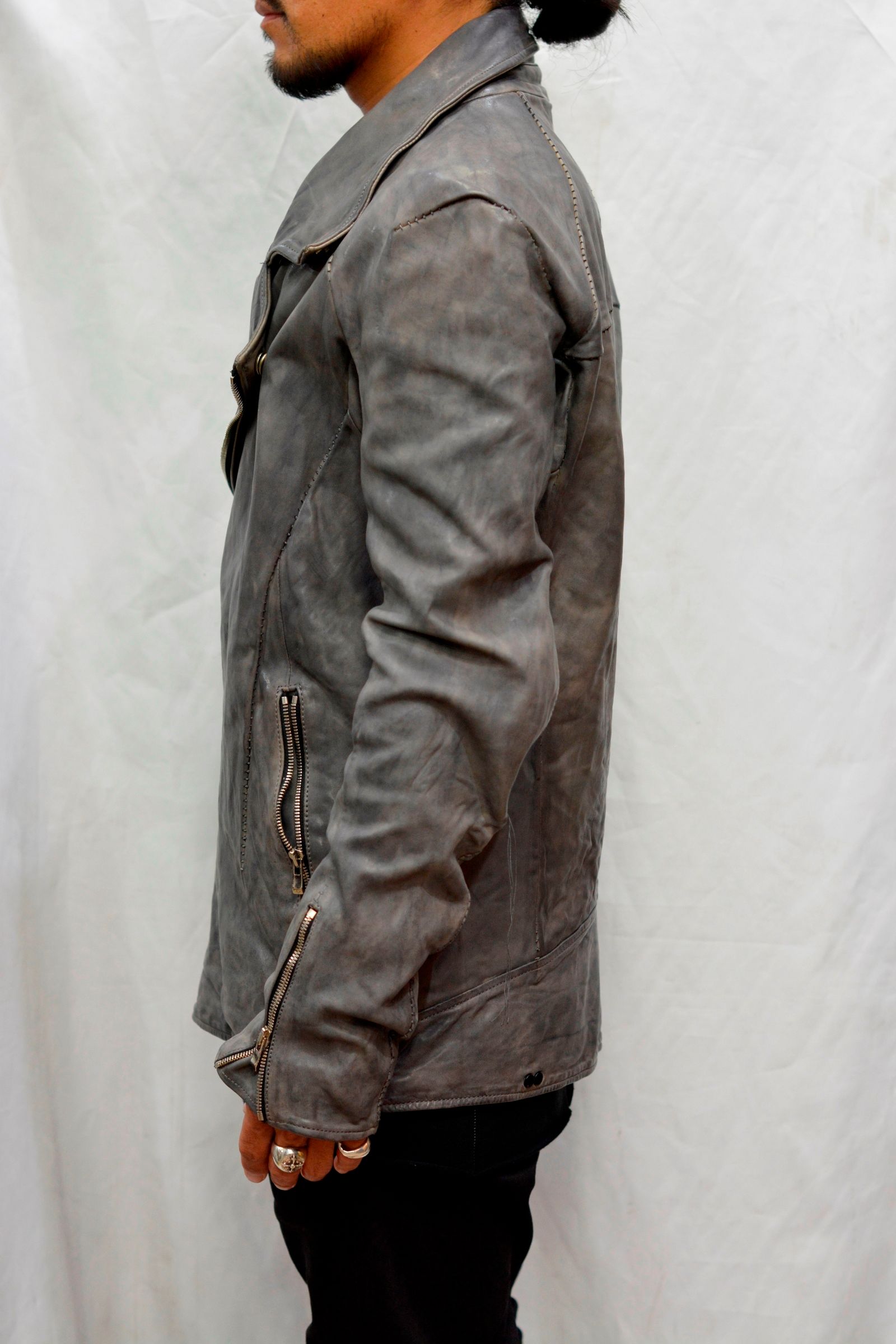 HORSE LEATHER DOUBLE BREAST MOTO DARTS SHOULDER BLOUSON LINED JB-3
