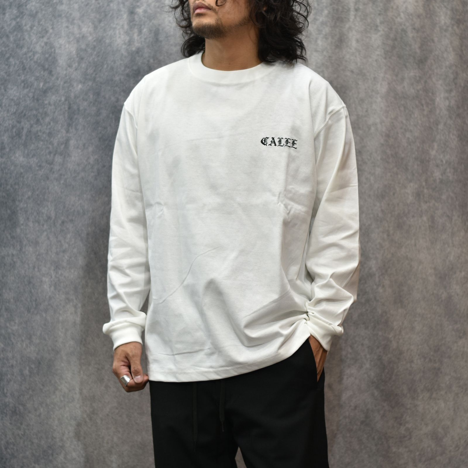 VINTAGE TYPE EMBROIDERY L/S TEE (WHITE)｜ロゴ刺繍 Tシャツ｜CL-25AW015
