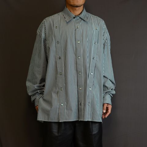 Stripe broadcloth oversized plackets shirt