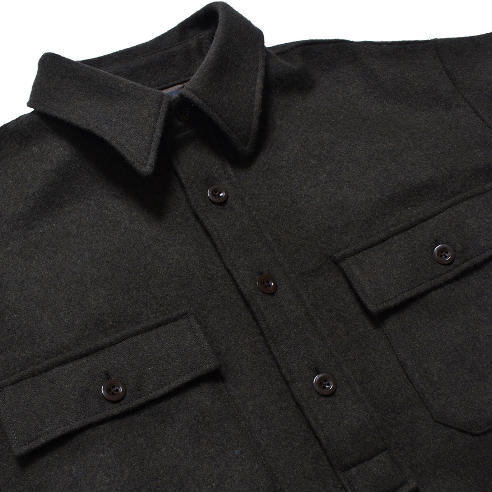 Wool Light Melton Pullover SH （KHA） / ウールメルトン プルオーバーシャツ （カーキ）｜2509-5003