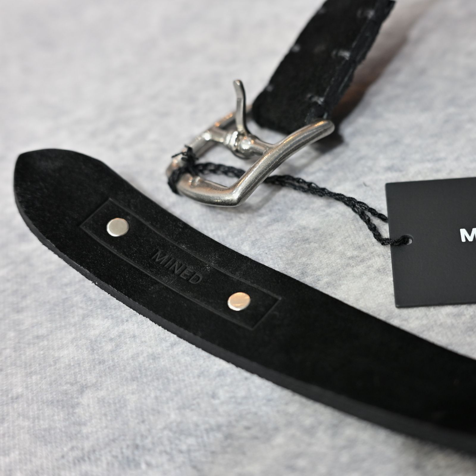 Thick Velour Blade-tip Studs Belt （BLK）｜ベロア 剣先スタッズ ベルト｜MDLBT001