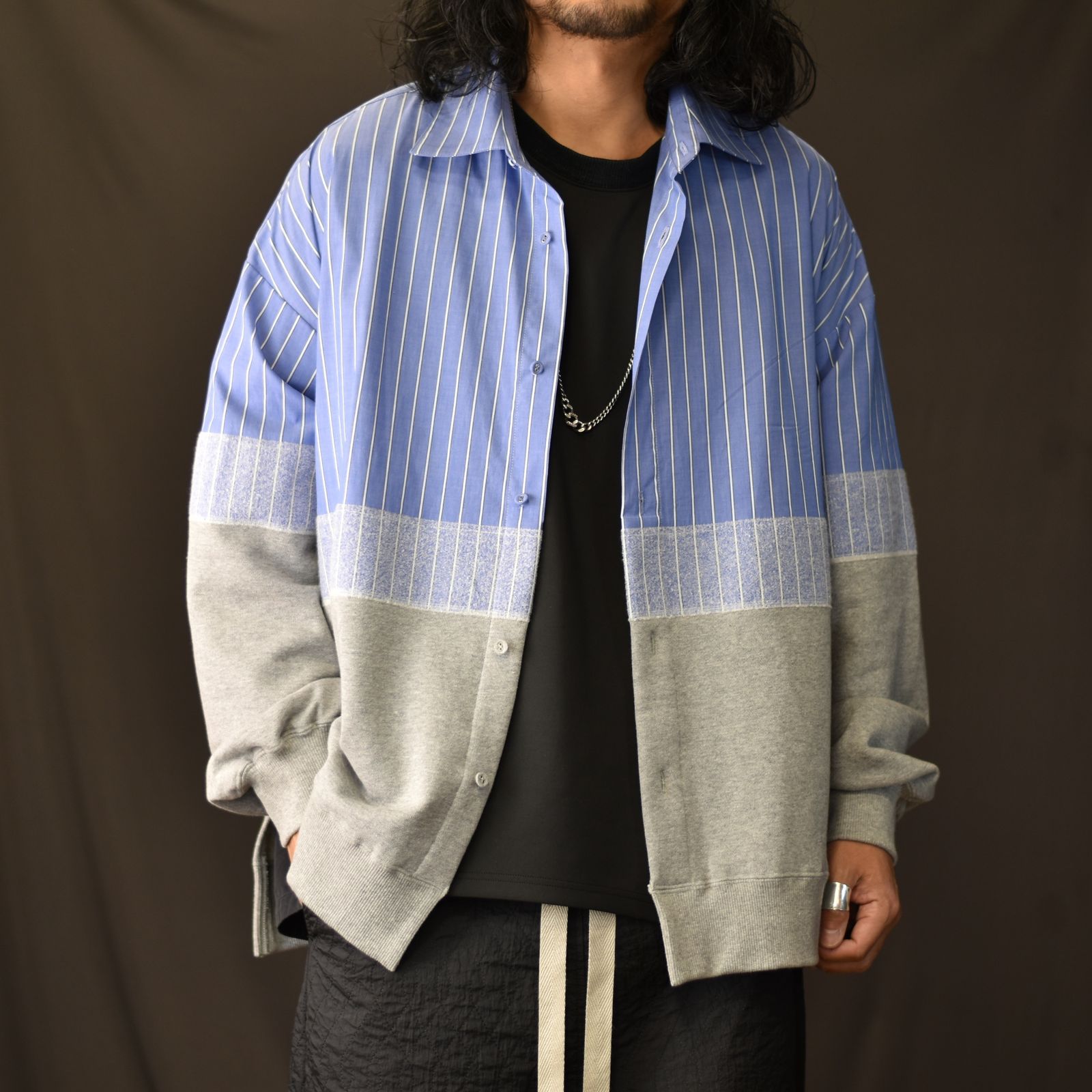 ニードルパンチ 切り替えシャツ / LB23SS-SH01-NDP (BLUE STRIPE×GRAY)