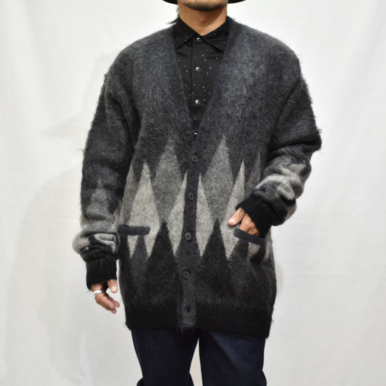 MINEDENIM マインデニム 22AW 2210-6002 Kid Mohair Argyle Washed Knit Long Cardigan キッドモヘア アーガイルニットカーディガン ブラウン系 2【新古品】【未使用】