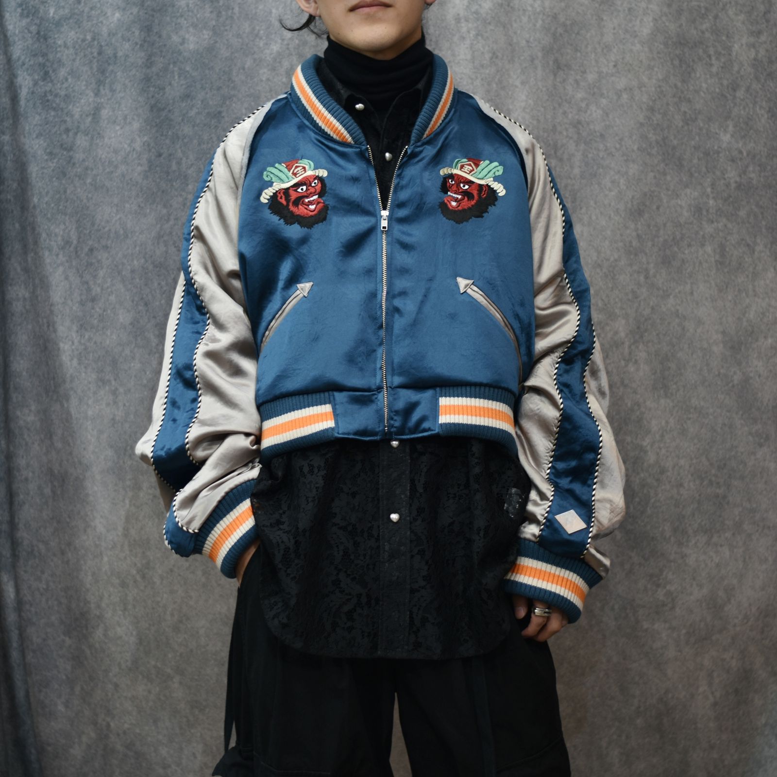 CROPPED YAMA KING EMBROIDERED SOUVENIR JKT (BLUE)｜閻魔大王 スーベニアジャケット・スカジャン ショート丈・短丈｜PD25AW02