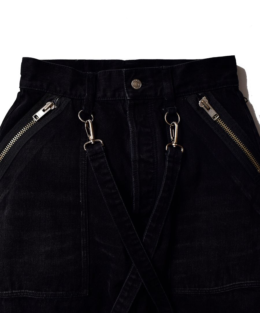 ×KIDILL WIDE ZIP & STRAPS DENIM PANTS-DISTRESSED DENIM （BKU）