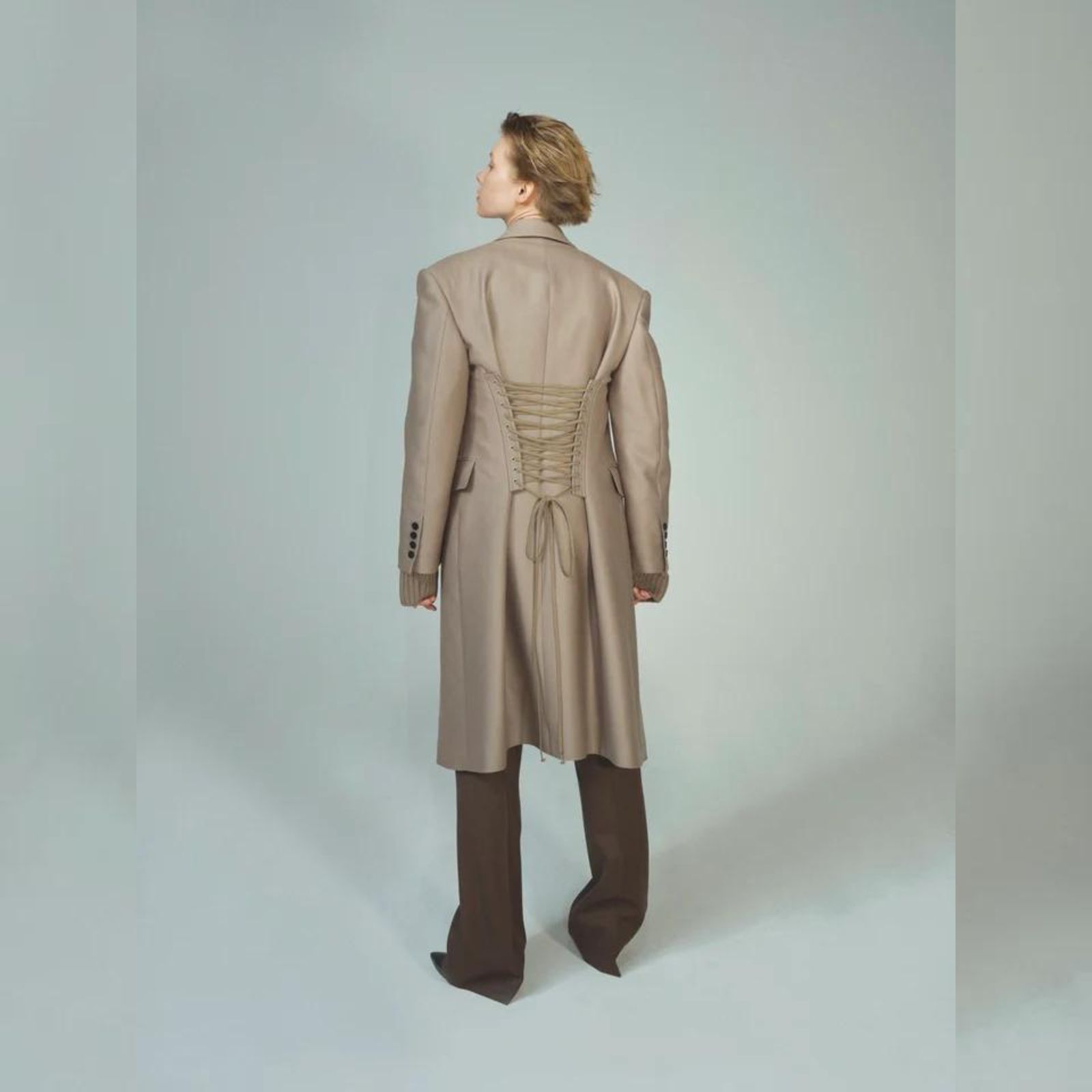 Double weave wool lace-up coat （BROWN） ダブル ロングジャケット （ブラウン）