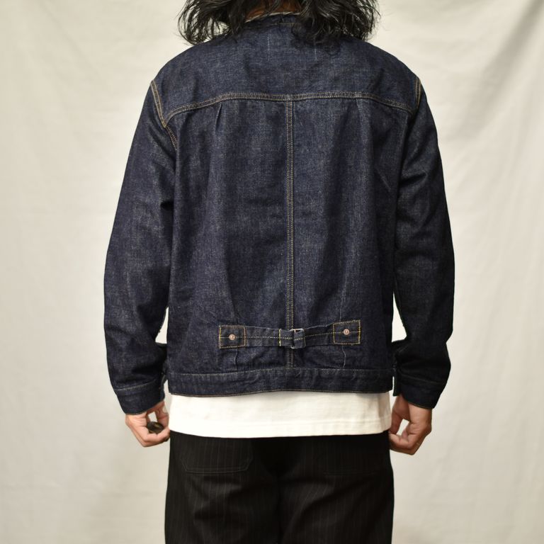 CALEE 1st type no collar denim jacket one wash (Ow Indigo blue) / ファーストタイプ ノーカラーデニムジャケット