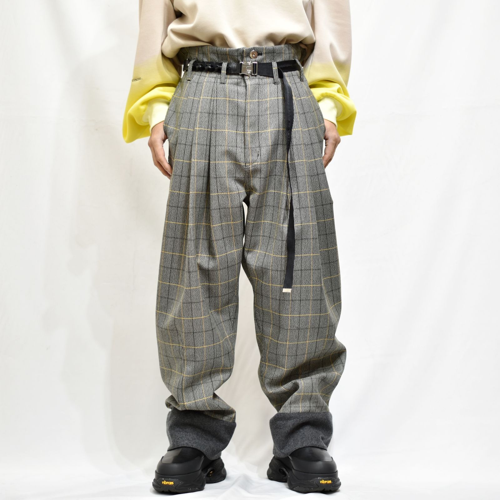 3タックハイウェストカフスワイドパンツ / LB22AW-PT03-VCK (YELLOW TATTERSALL)