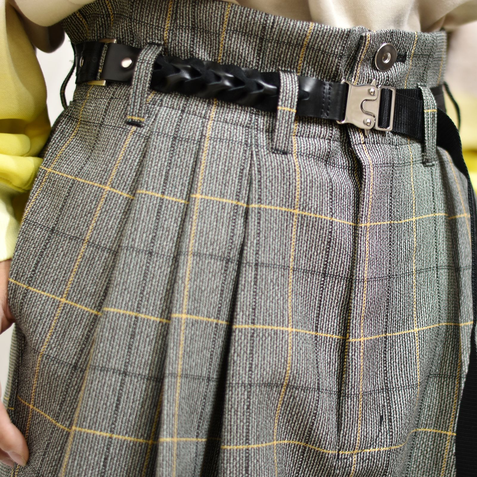 3タックハイウェストカフスワイドパンツ / LB22AW-PT03-VCK (YELLOW TATTERSALL)