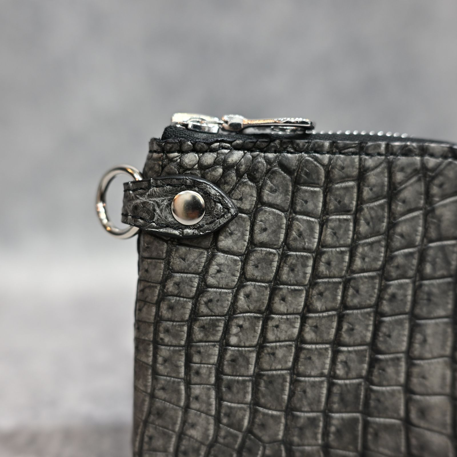 クロコ 墨染め+イタリアンバケッタ コインケース （SUMI / 墨グレー）