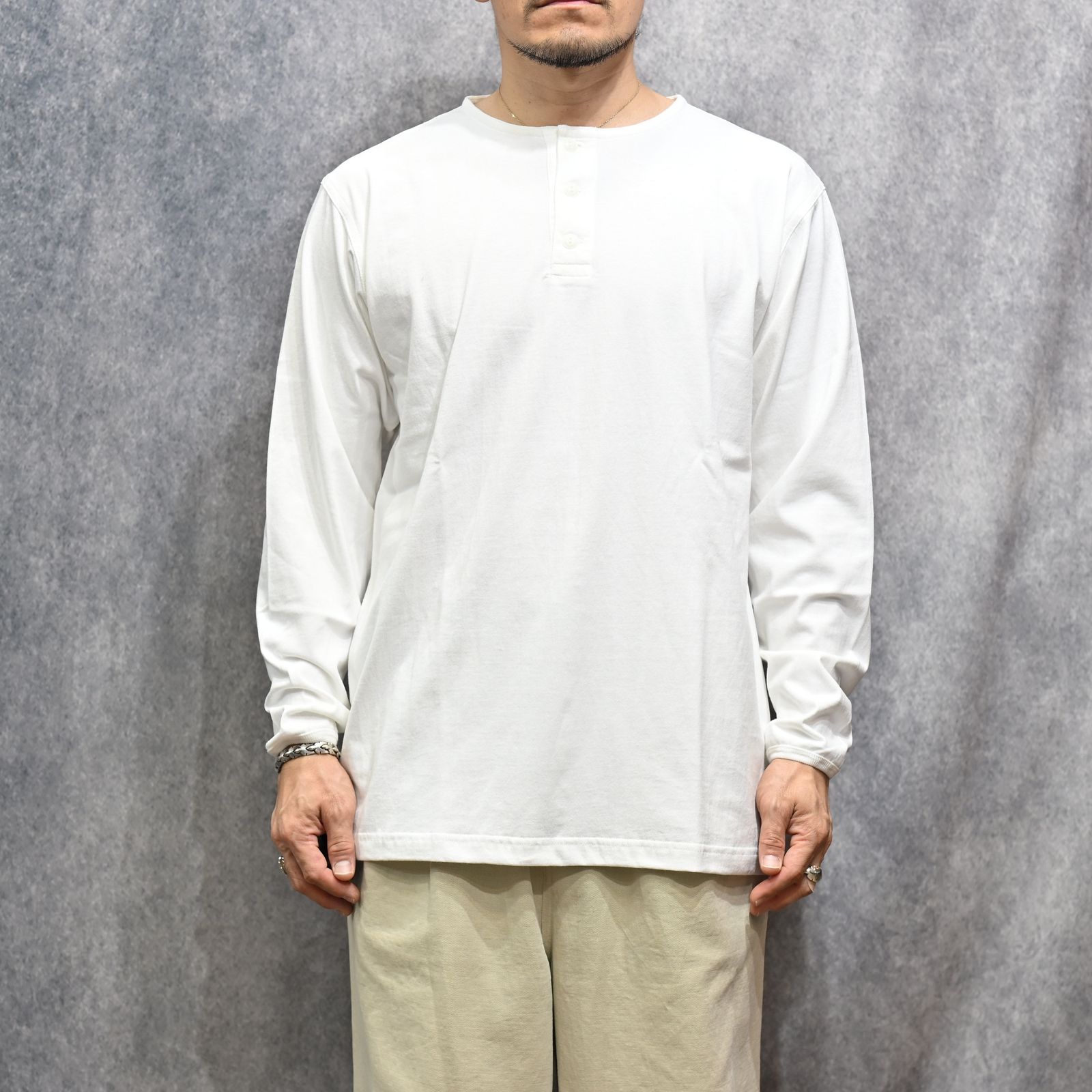 HENLEY NECK L/S TEE （WHITE）｜ ヘンリーネック ロングスリーブ （ホワイト） 602-261-15