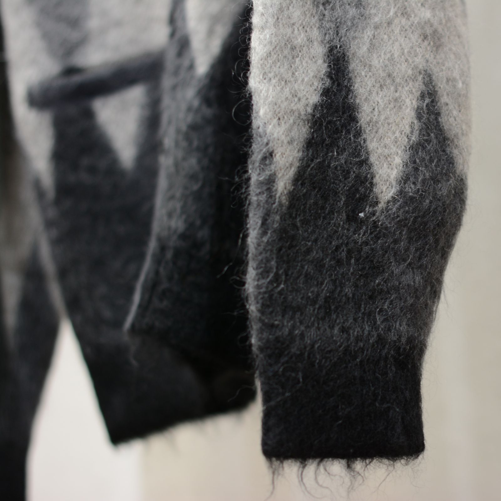 Kid Mohair Argyle Knit Long Cardigan