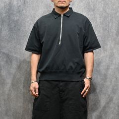 FRONT HALF ZIP SWEAT SHIRTS (BLACK / ブラック)  ハーフジップ スウェット ポロシャツ｜2601007