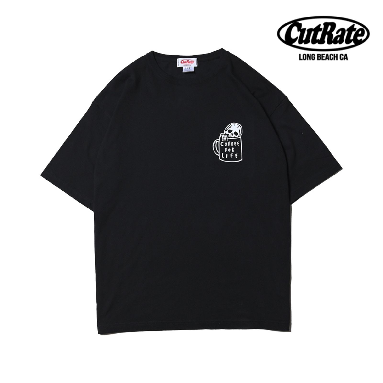 SKULLS COFFEE LOGO DROPSHOULDER S/S T-SHIRT (BLACK) / ドロップショルダー プリントTシャツ