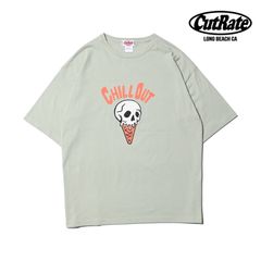 SKULL CREAM LOGO DROPSHOULDER S/S T-SHIRT (SAGE GREEN) / ドロップショルダー プリントTシャツ