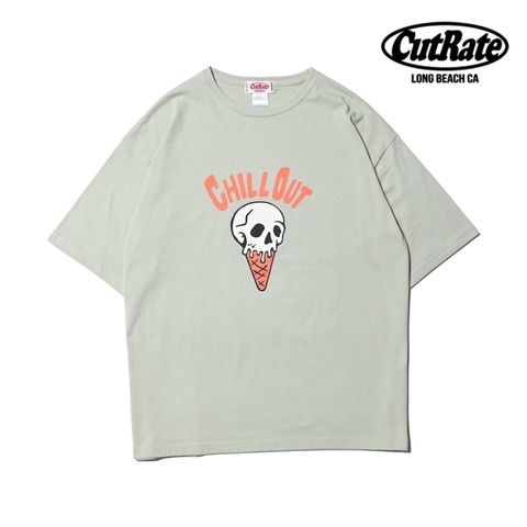 SKULL CREAM LOGO DROPSHOULDER S/S T-SHIRT (SAGE GREEN) / ドロップショルダー プリントTシャツ
