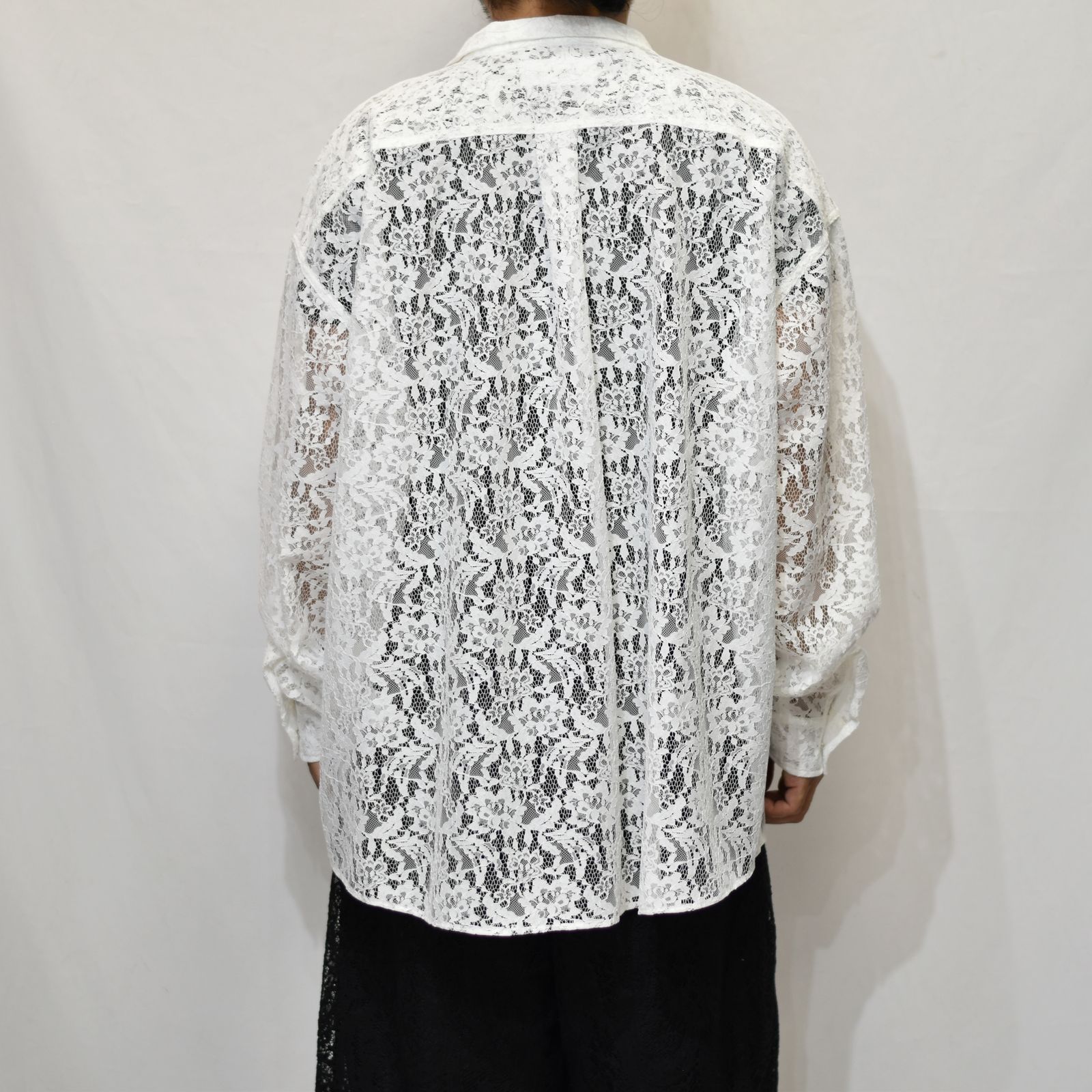 el conductorH - FLOWER LACE BOW TIE SHIRT (WHT) / フラワー レース