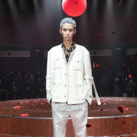 MIXED TWEED BONDAGE NO COLLAR JKT (IVORY) / ミックスツイード ボンデージ ノーカラージャケット