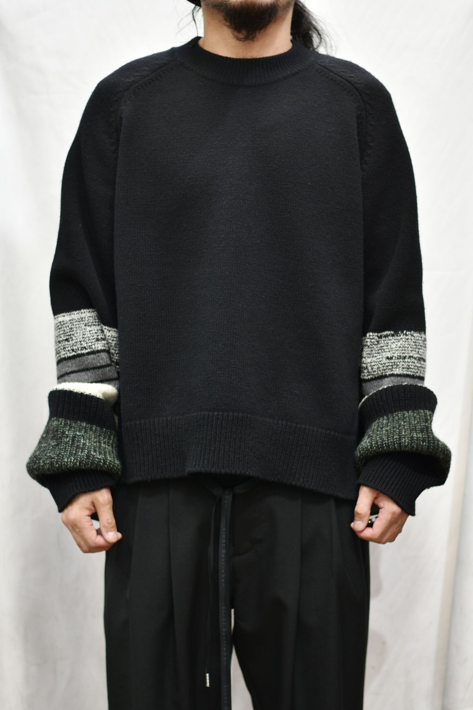 パネルスリーブ レイヤーニット / LB21FW-KN01 (BLACK×MOSS MARBLING)