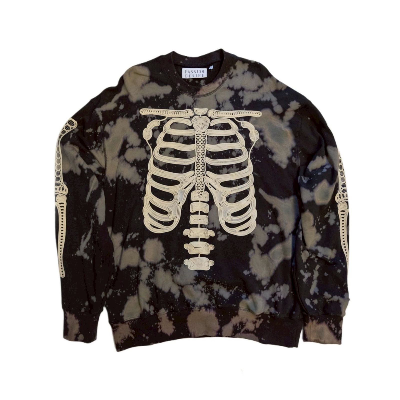 CORD EMBROIDERED COTTON BLEACH CREWNECK SWEATER 'BONES (MULTI)｜コード刺繍 クルーネック スウェット トレーナー｜PD26SC06