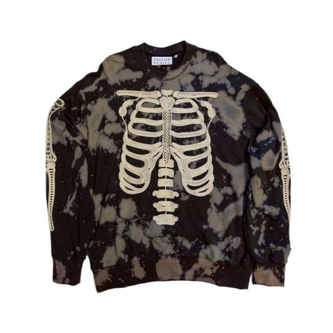 CORD EMBROIDERED COTTON BLEACH CREWNECK SWEATER 'BONES (MULTI)｜コード刺繍 クルーネック スウェット トレーナー｜PD26SC06