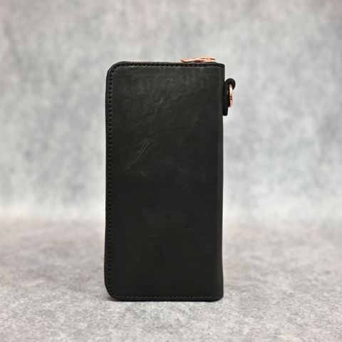 ダブルショルダー製品染め ラウンドウォレット / 財布 （BLACK）｜318-29