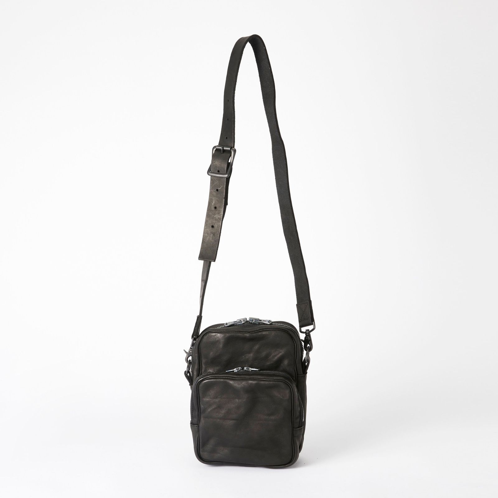 ダブルショルダー製品染め W ZIP ショルダーバッグ （BLACK）｜92-32
