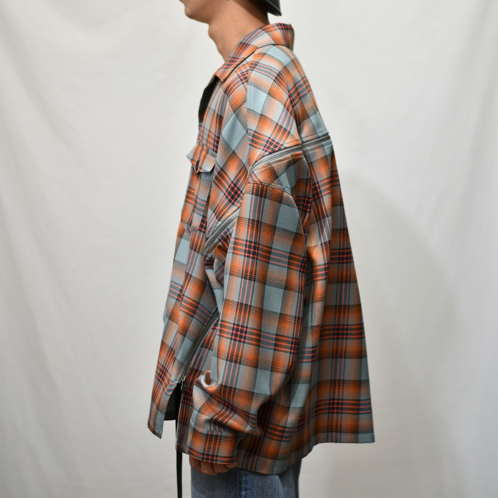 FACETASM - CHECK ZIPPER SHIRT （ORANGE×BLUE） / チェック柄