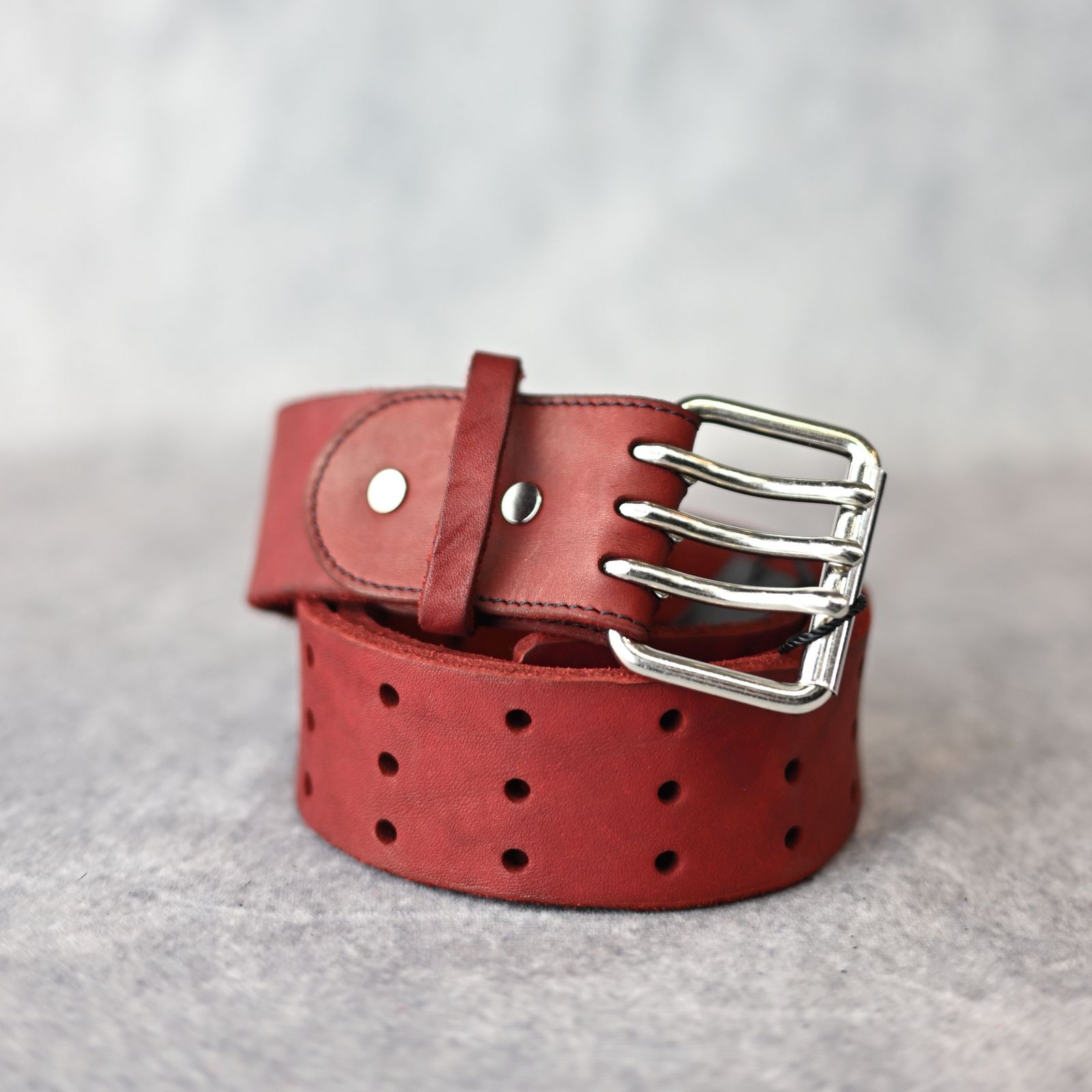 ダブルショルダーレザー製品染め スリーピンベルト （RED / レッド） 318-04