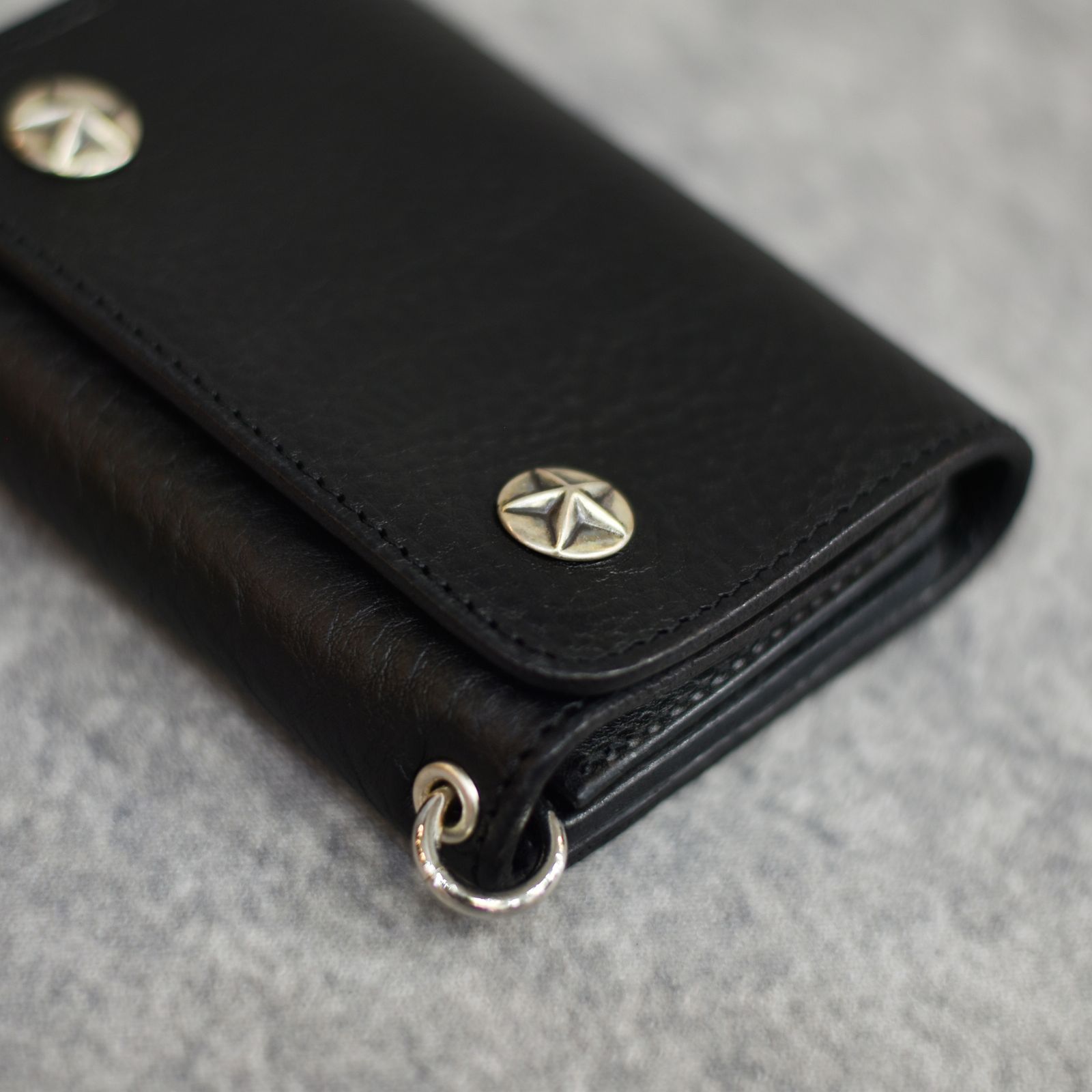SILVER STAR CONCHO FLAP LEATHER HALF WALLET (BLACK)｜シルバー スターコンチョ 三つ折り ハーフウォレット｜CL-25SS002LE EX