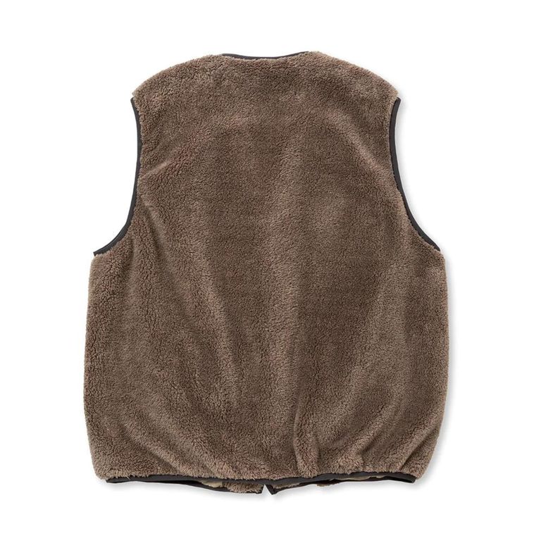 CALEE - NYLON RIP FLEECE WAIST COAT (ASH BROWN) / ナイロン リップ