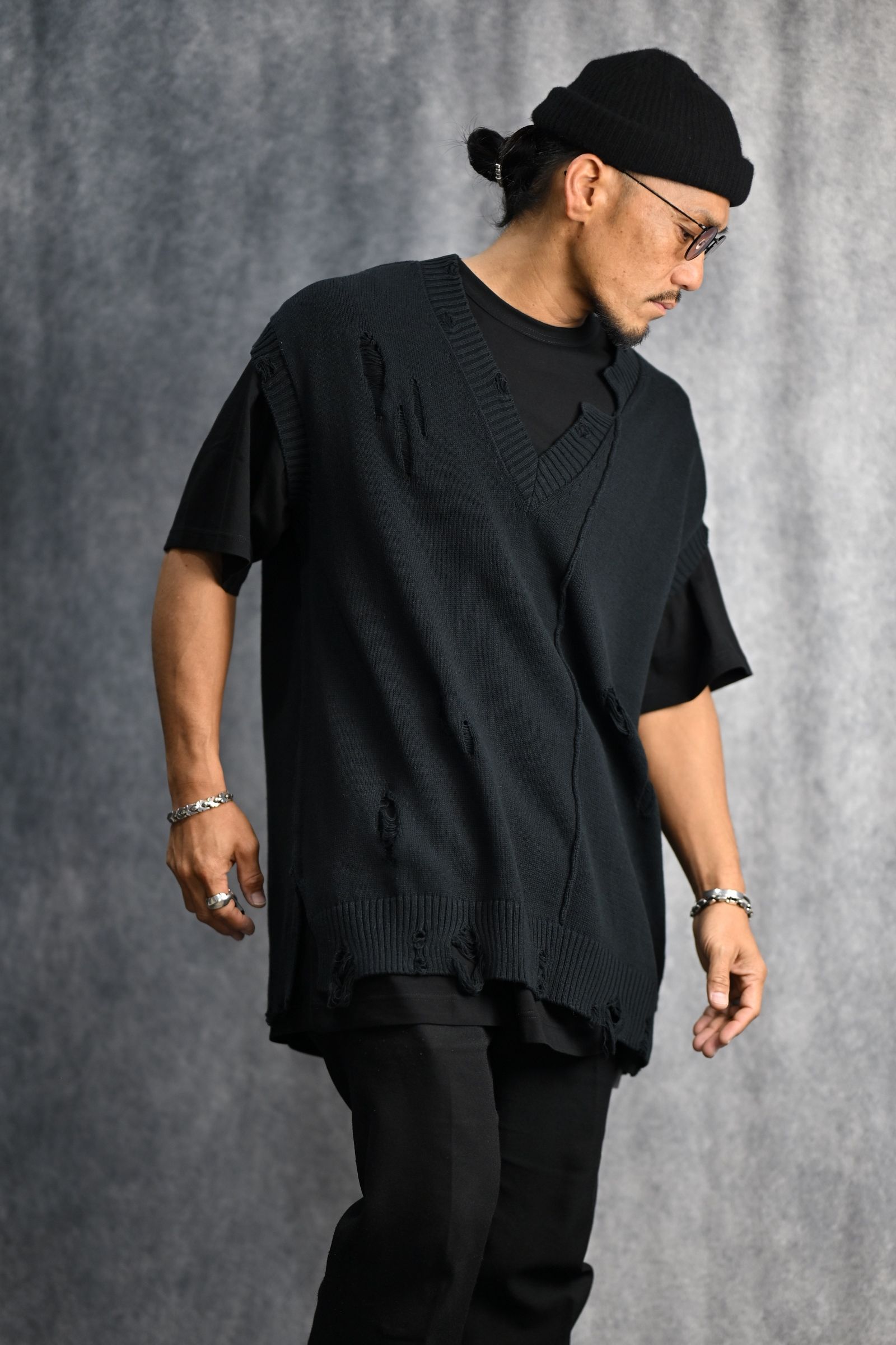 ワイズ／ヨウジヤマモト／カットソー／変型ベスト yohji yamamoto - pour homme 人間失格柄ベスト / HZ-V09-022