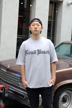 CUTRATE LONG BEACH CA LOGO DROP SHOULDER S/S -T-SHIRT (MIX GRAY) / ドロップショルダー プリントTシャツ