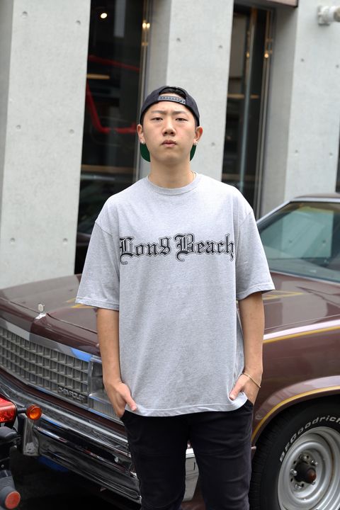 CUTRATE LONG BEACH CA LOGO DROP SHOULDER S/S -T-SHIRT (MIX GRAY) / ドロップショルダー プリントTシャツ
