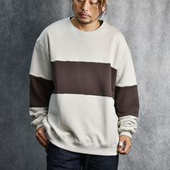 BICOLOR CREW NECK SW (BEIGE / BROWN) / バイカラー クルーネック スウェット トレーナー