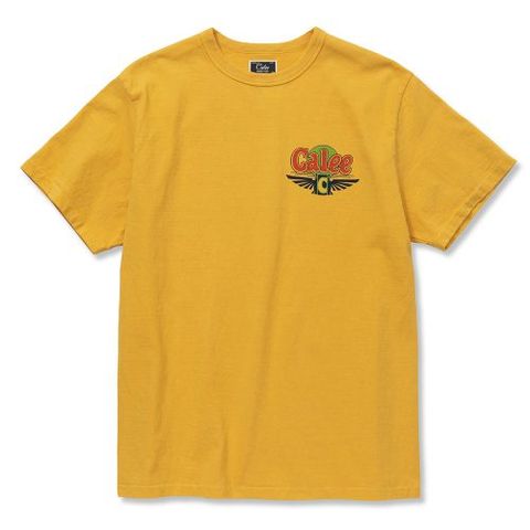 BINDER NECK CALEE WING LOGO VINTAGE T‐SHIRT (YELLOW) / バインダーネック プリントTシャツ