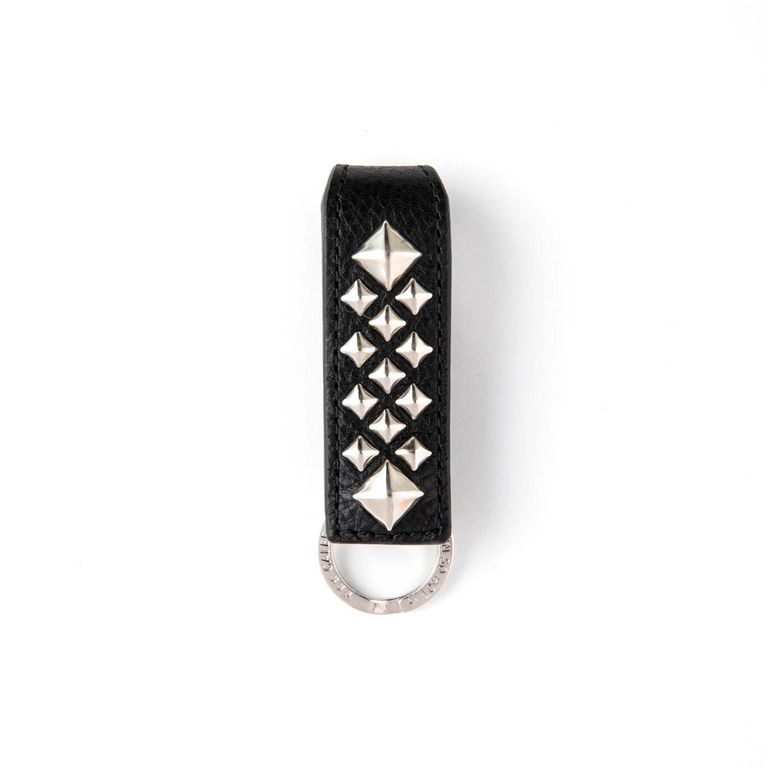 CALEE - STUDS LEATHER SNAP KEY RING (BLACK) / スタッズ レザー