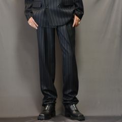 Wool stripe pleated trousers （BLACK） ウールストライプパンツ スラックス