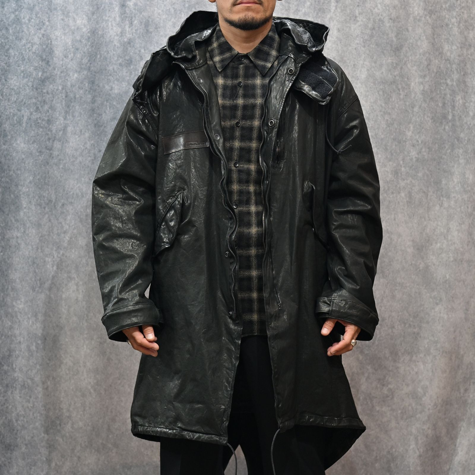 JAPANステア ミモザ鞣し製品染め モッズコート （BLACK）｜2176-01