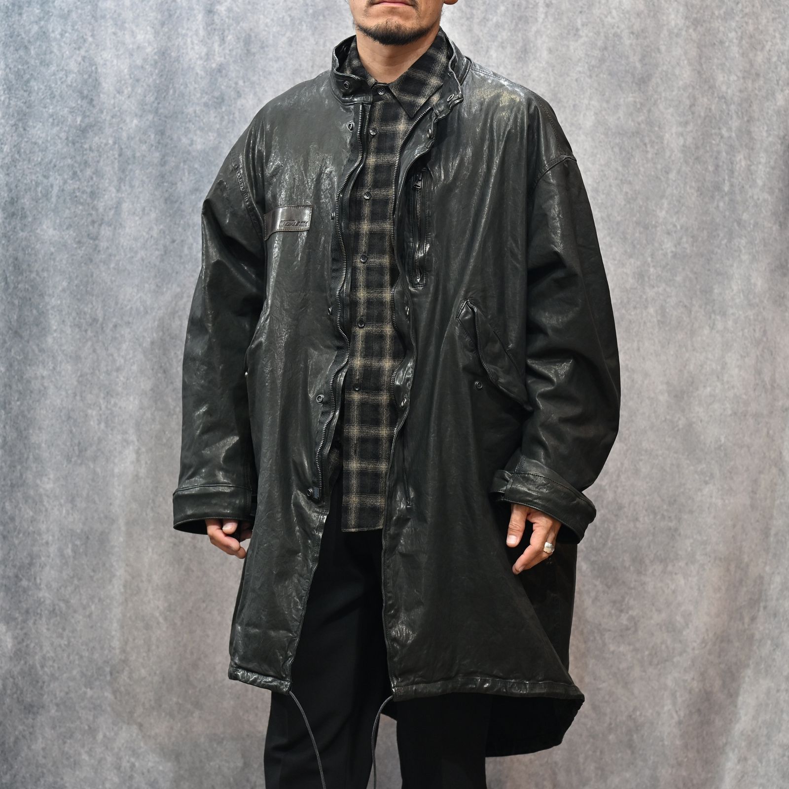 JAPANステア ミモザ鞣し製品染め モッズコート （BLACK）｜2176-01